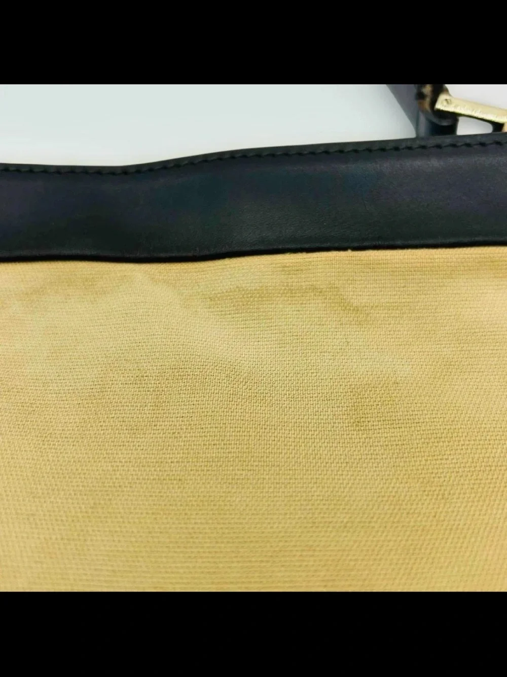 Gucci Beige Canvas Shoulder Bag with Green & Red Stripe and Black Trim